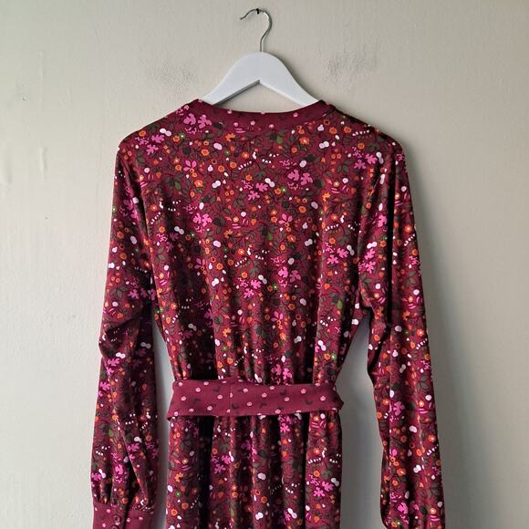 Talbots Petite Fruits Flowers Tie Waist Fit Flare Dress Burgundy Womens Size 1XP - Picture 7 of 10